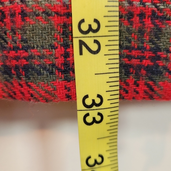 Carroll Reed Vintage Red Green Plaid Fringe Wrap Skirt Size 10 - Picture 8 of 11